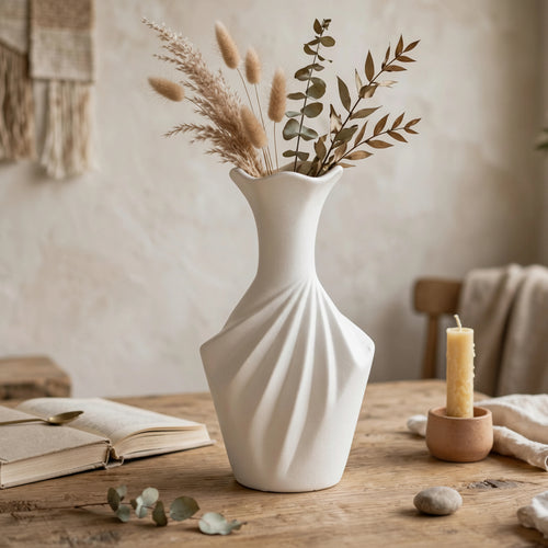 Modern White Swirl Ceramic Vase