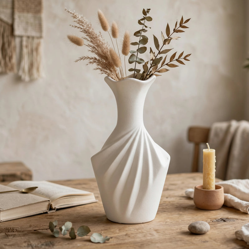 Modern White Swirl Ceramic Vase