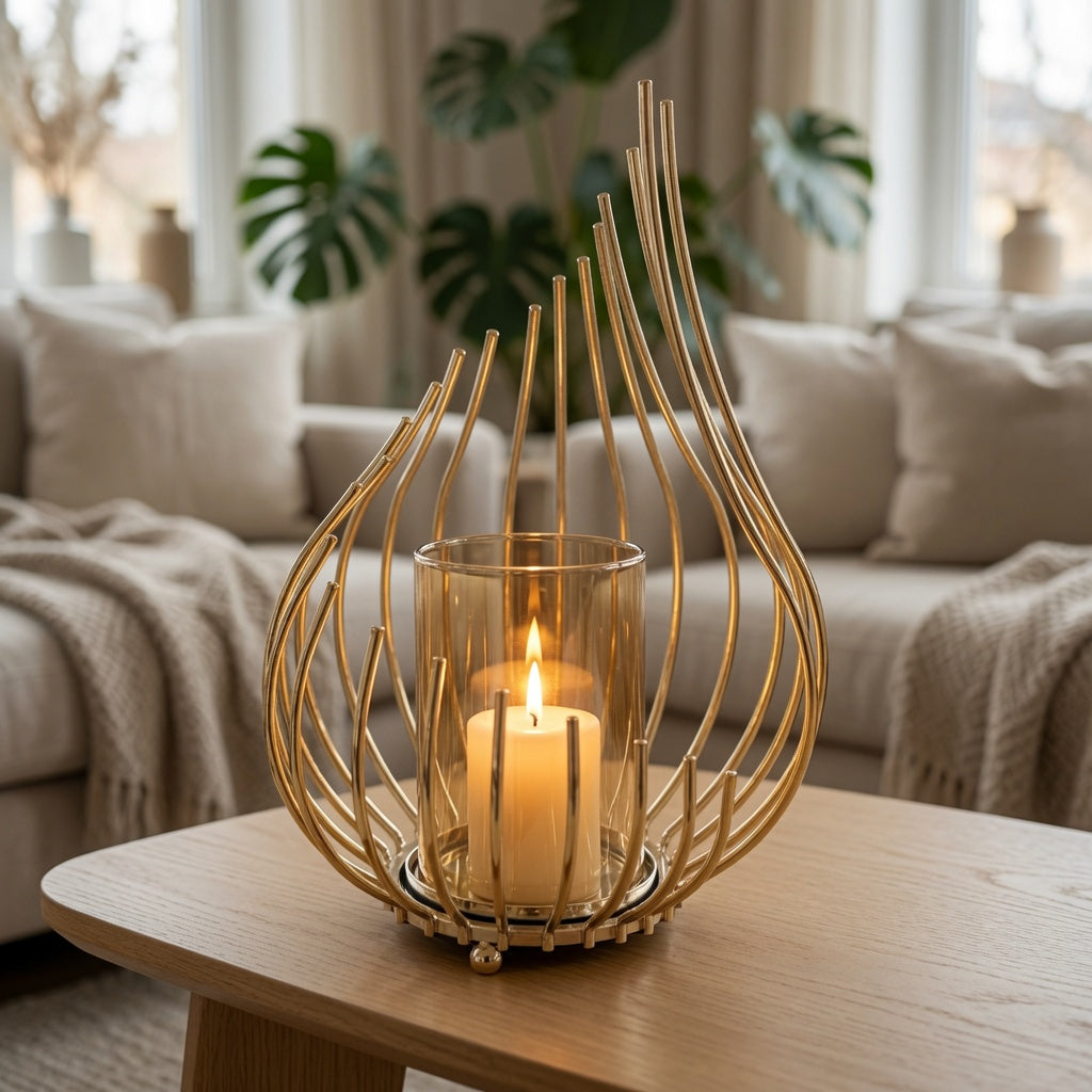 Golden Flame Glass Candle Holder