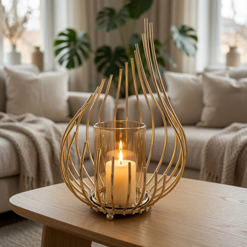 Golden Flame Glass Candle Holder