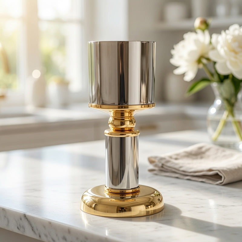 Elegant Dual Tone Metallic Pillar Candle Stand
