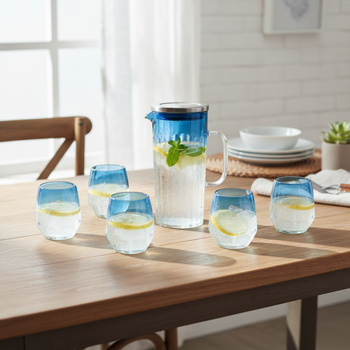 Coastal Breeze Glass Beverage Dispenser Set of 7
