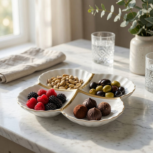 Elegant Gold Petal Divided Serving Tray