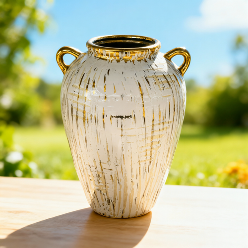 Imperial Gold Accented Textured Urn Vase