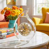 Elegant Leaf Shaped Crystal Glass Clock