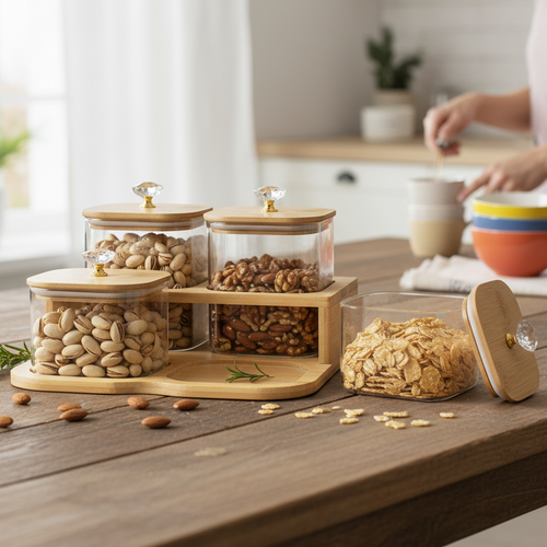 Luxury Airtight Canister Set with Bamboo Organizer Tray Set of 4