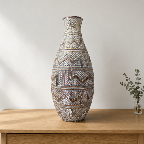 Rustic Geometric Textured Ceramic Vase