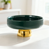 Elegant Ceramic Serving Bowl with Golden Base