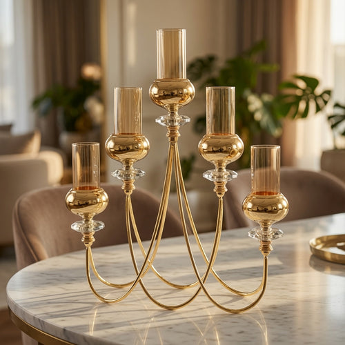 Elegant 5 Gold Tiered Tapered Candle Holder