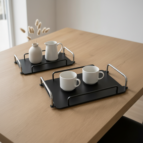 Modern Matte Black Serving Trays Set of 2