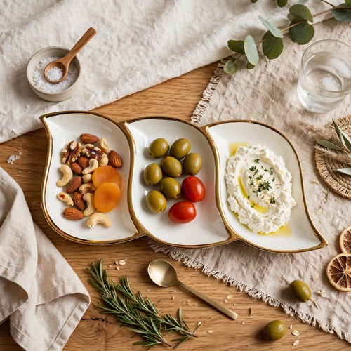 Luxury Ceramic 3 Compartment Leaf Serving Platter