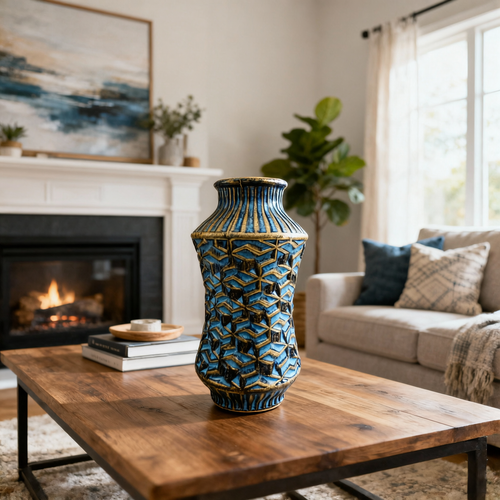 Luxury Blue & Gold Textured Vase