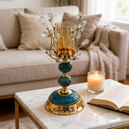 Elegant Emerald Glaze Pillar Candle Holder