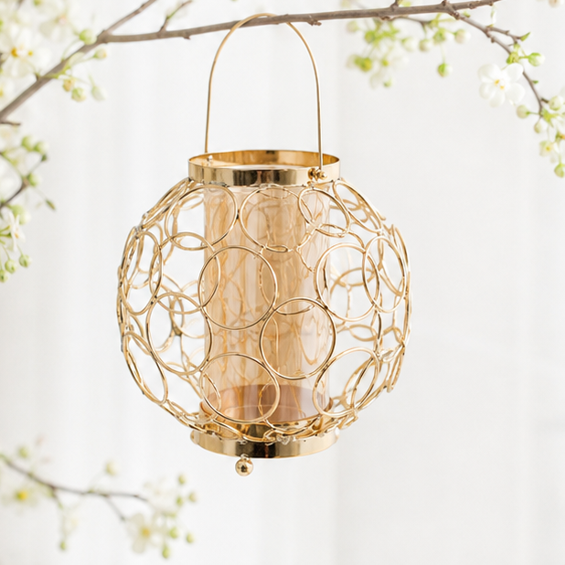 Elegant Geometric Gold Mesh Lantern
