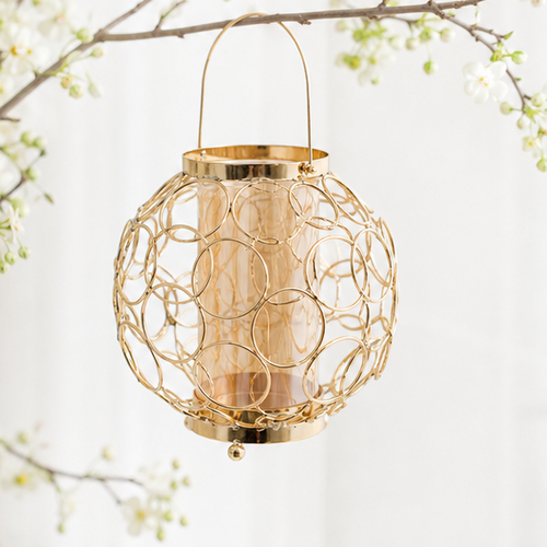 Elegant Geometric Gold Mesh Lantern
