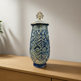 Elegant Blue & Gold Geometric Decorative Jar with Lid