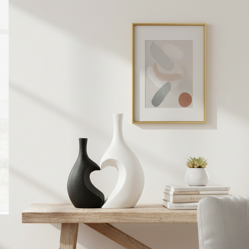 Black and White Interlocking Heart Vase Set