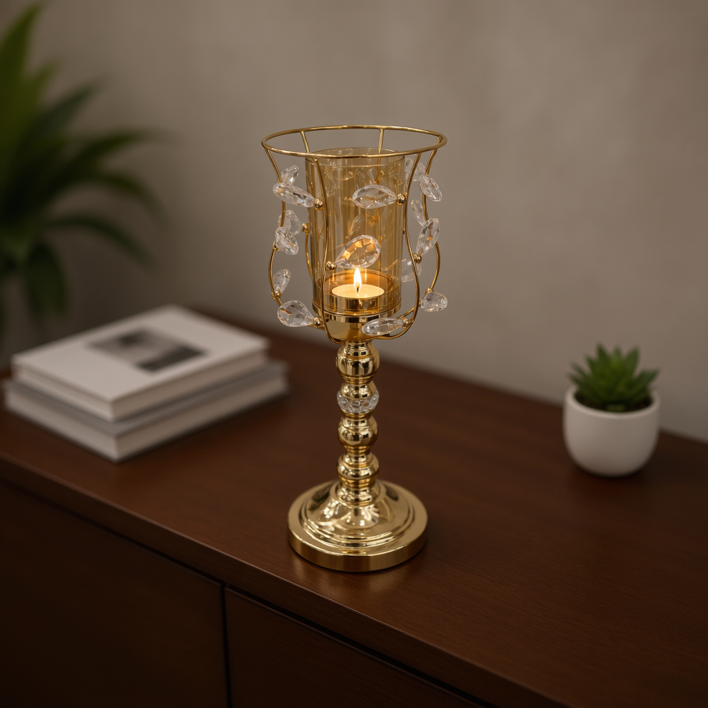 Luxury Gold Crystal Goblet Candle Stand