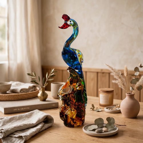 Multi Color Art Glass Bird Figurine