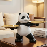 Elegant Panda with Dual Golden Tray Figurine