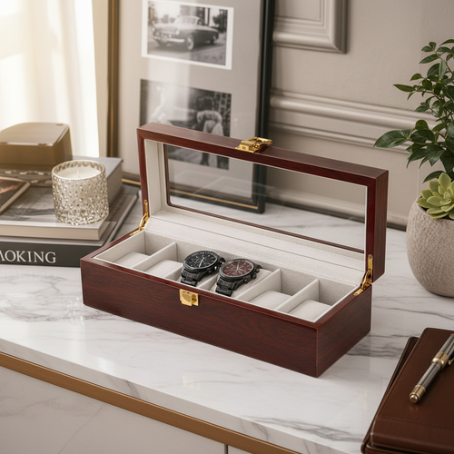 Luxury 6-Slot Watch Box with Glass Top