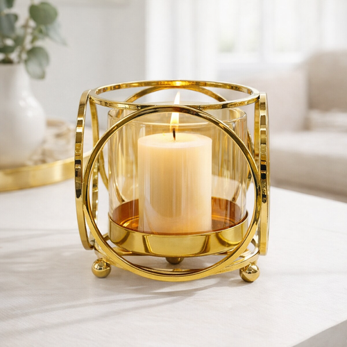 Modern Gold Small Ring Pillar Candle Holder