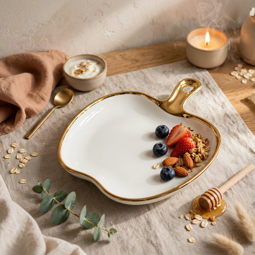 Elegant Apple Shaped Ceramic Serving Platter 9 inch