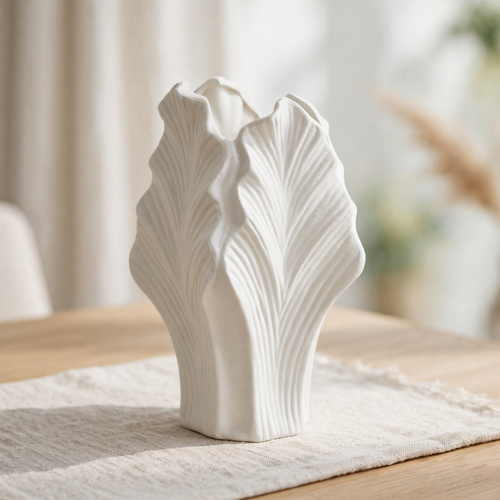 Modern Textured White Leaf Vase