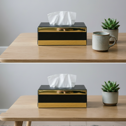 Gold Striped Mirror Glass Tissue Holder