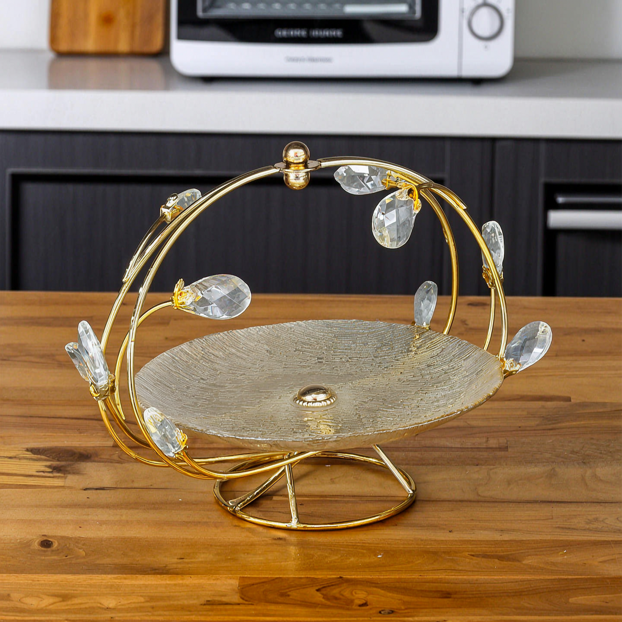 Elegant Crystal Gold Serving Platter
