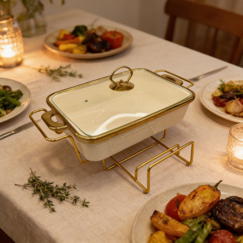 Luxe Casserole Dish with Gold Finish Stand