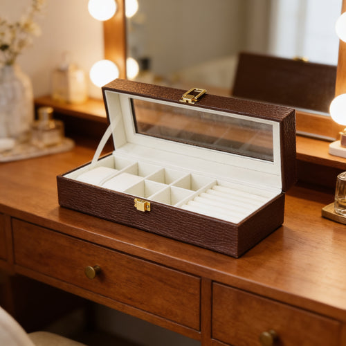 6 Slot Classic Brown Watch Box with Display Window