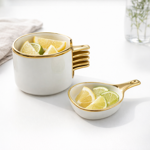 Gold Rim Dipping Sauce Set of 6 with Caddy Holder