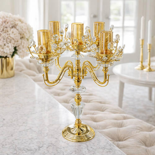 Imperial 5-Light Gold Candle Stand with Crystal Accents