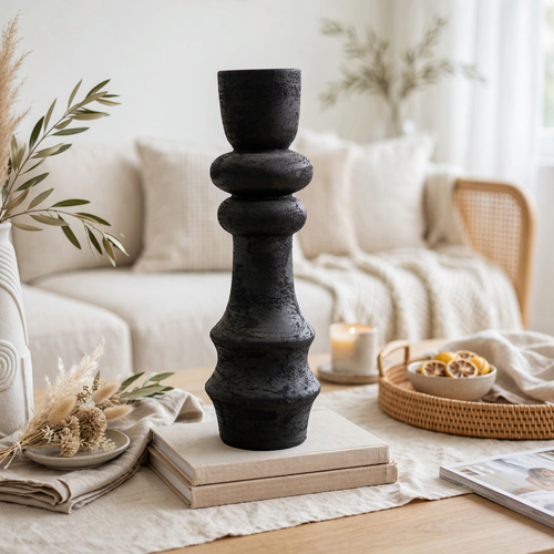 Textured Black Sculptural Vase