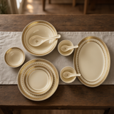 Modern Royal Gold & Ivory Crown Fine Dinnerware Set 35 Pcs