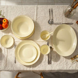 Modern Vanilla Opal Dinnerware Set with Gold Accents 33 Pcs