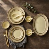 Elegant Ivory & Damask Gold Rim Fine Dinnerware Set 35 Pcs
