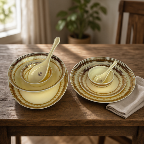 Modern Royal Gold & Ivory Crown Fine Dinnerware Set 35 Pcs