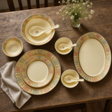 Imperial Pastel Mosaic & Gold Floral Rim Dinnerware Set 35 Pcs