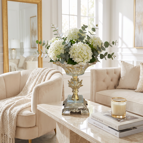 Elegant Gold Branch Crystal Glass Serving Stand