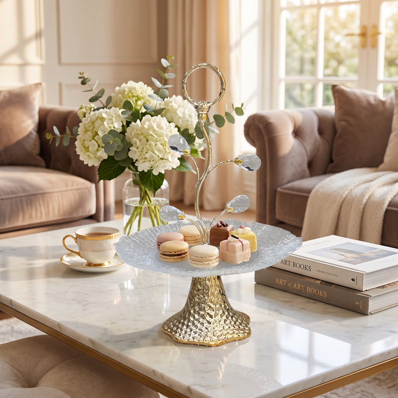 Botanical Gem Single Tier Crystal Dessert Platter