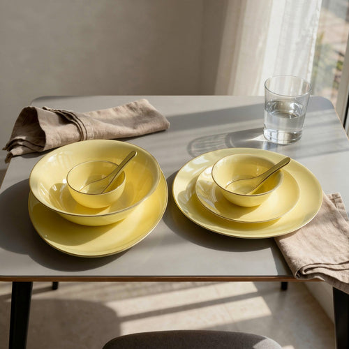 Modern Vanilla Opal Dinnerware Set with Gold Accents 33 Pcs