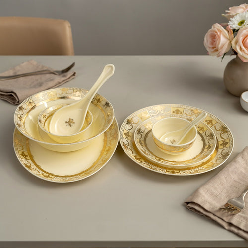 Imperial Cream & Gold Renaissance Border Dinnerware Set 35 Pcs
