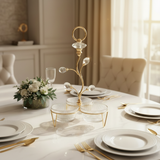 Crystal Serving Set with Decorative Gold Tree Stand