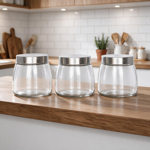 Contemporary Clear Glass Dry Fruit & Pantry Jar Set 3 Piece