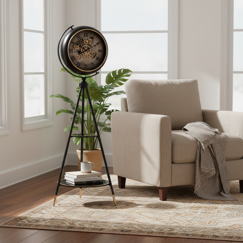 Industrial Globe Tripod Floor Clock