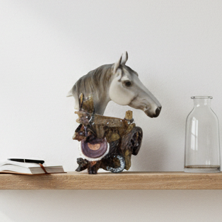 Rustic Stallion & Western Saddle Resin Table Sculpture
