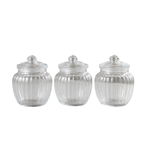 Fluted Crystal Glass Storage Jars with Lids – Set of 3
