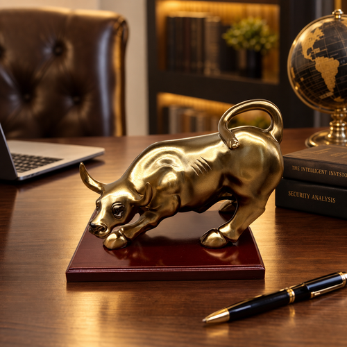 Golden Charging Bull Statue – Luxury Resin Desk & Office Décor